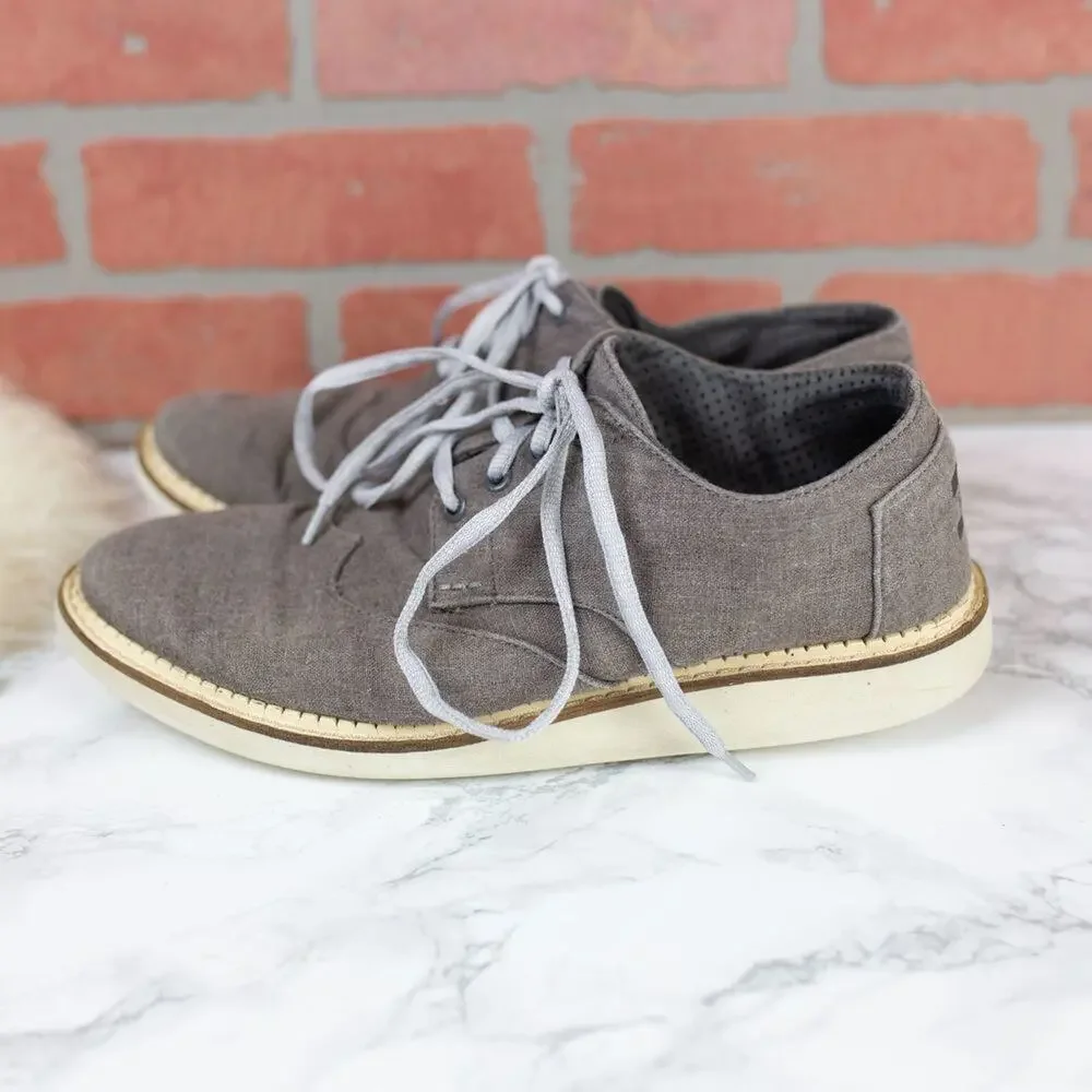 Toms Brogue Taupe Brown Gray Canvas Wingtip Casual Shoe Size 9 Men's